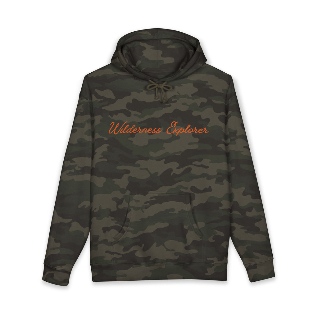 Wilderness Explorer Hoodie — Minimal Script Outdoor Hooded Sweatshirt