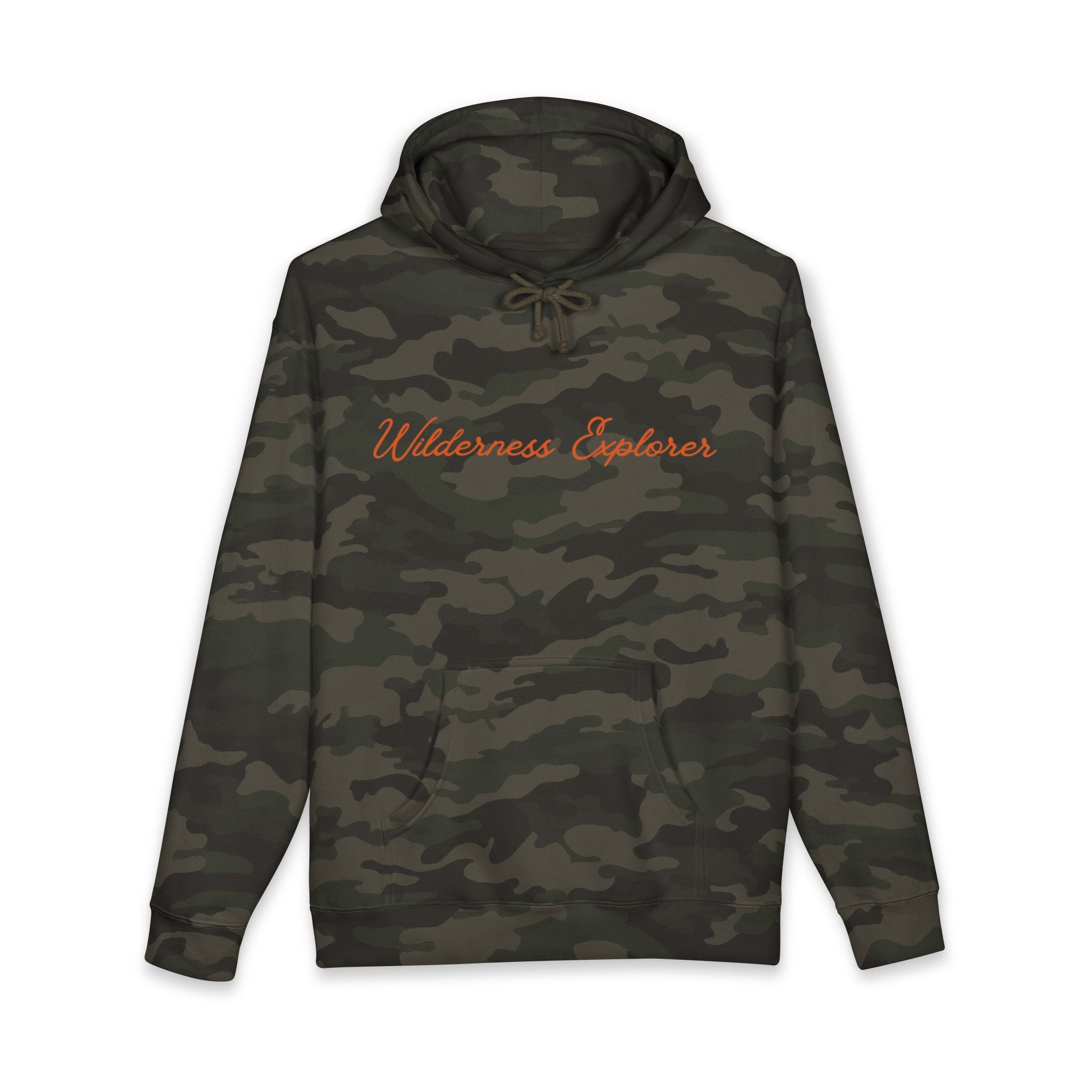 Wilderness Explorer Hoodie — Minimal Script Outdoor Hooded Sweatshirt