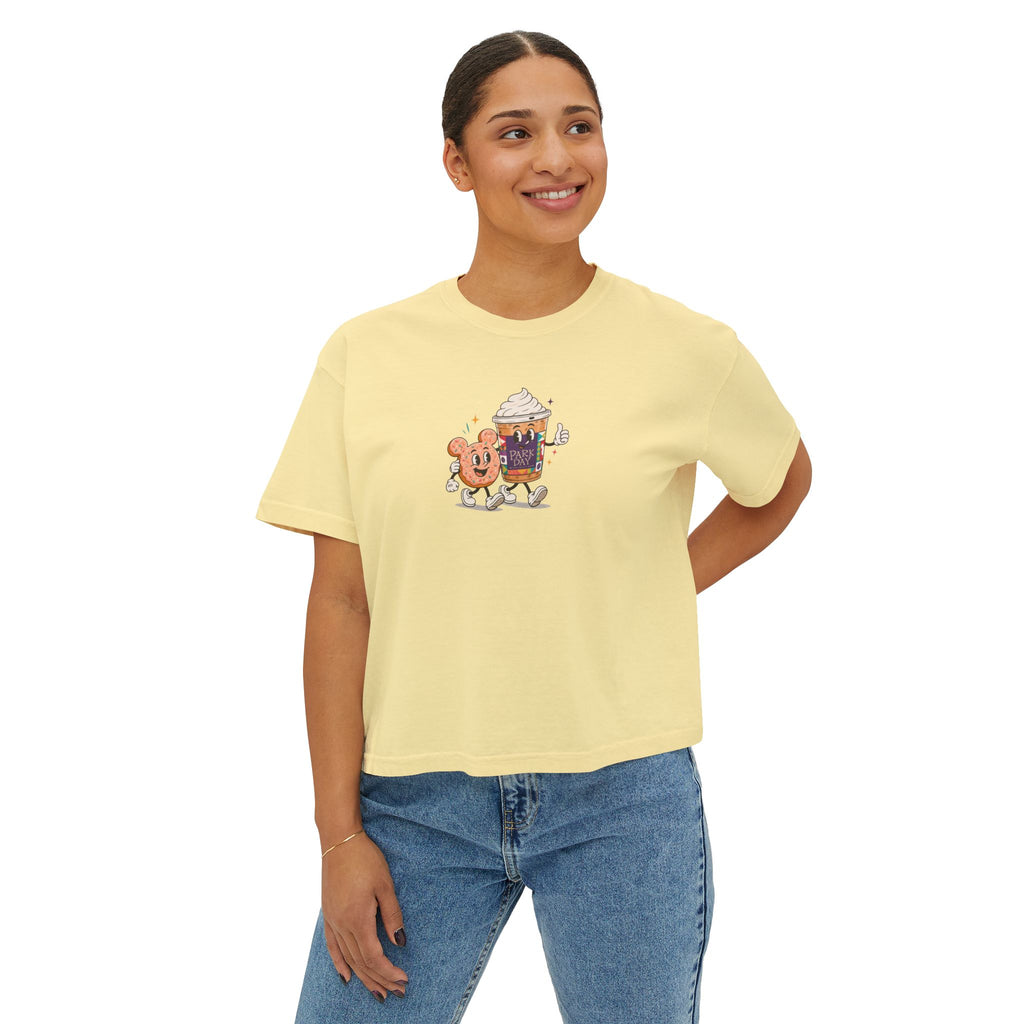 Cute Coffee & Donut Tee — Women’s Boxy Cropped T-Shirt