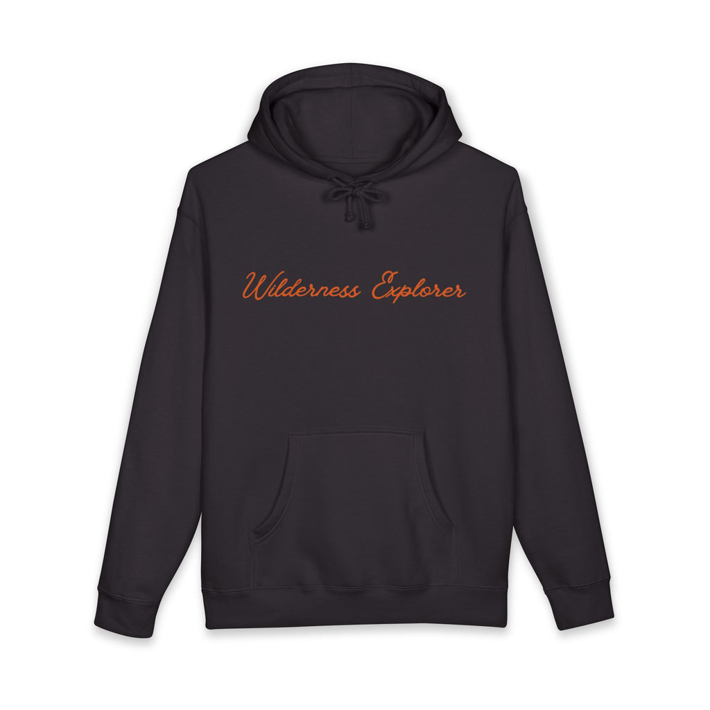 Wilderness Explorer Hoodie — Minimal Script Outdoor Hooded Sweatshirt