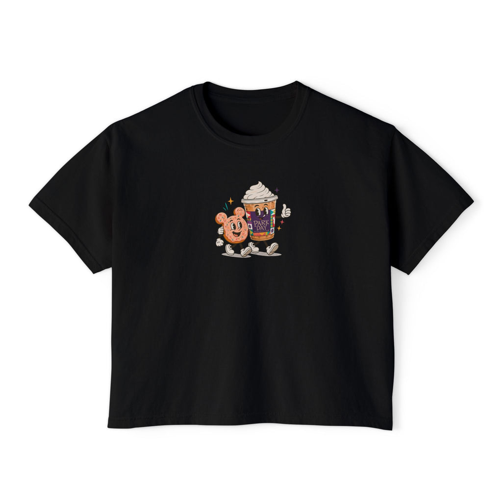 Cute Coffee & Donut Tee — Women’s Boxy Cropped T-Shirt