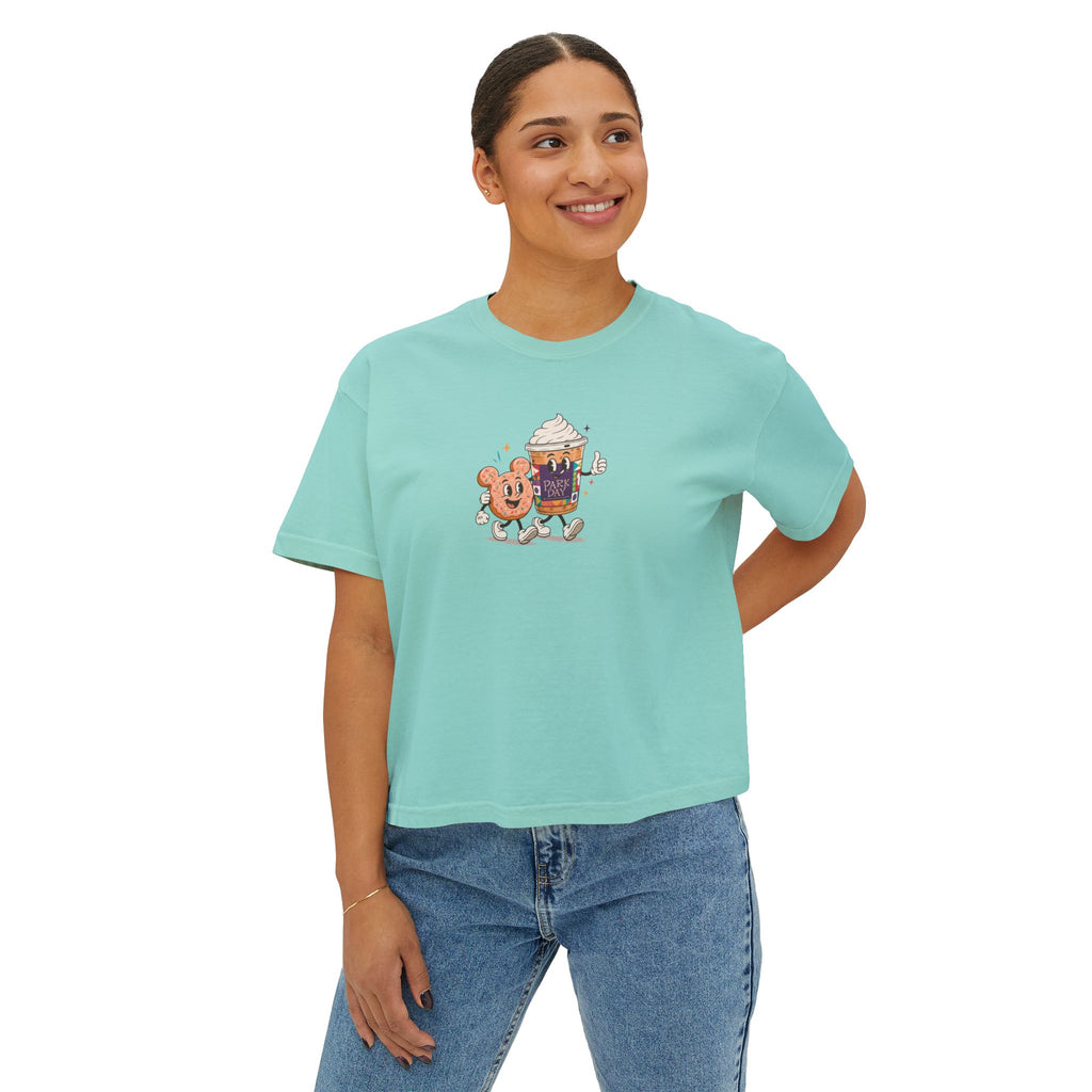 Cute Coffee & Donut Tee — Women’s Boxy Cropped T-Shirt
