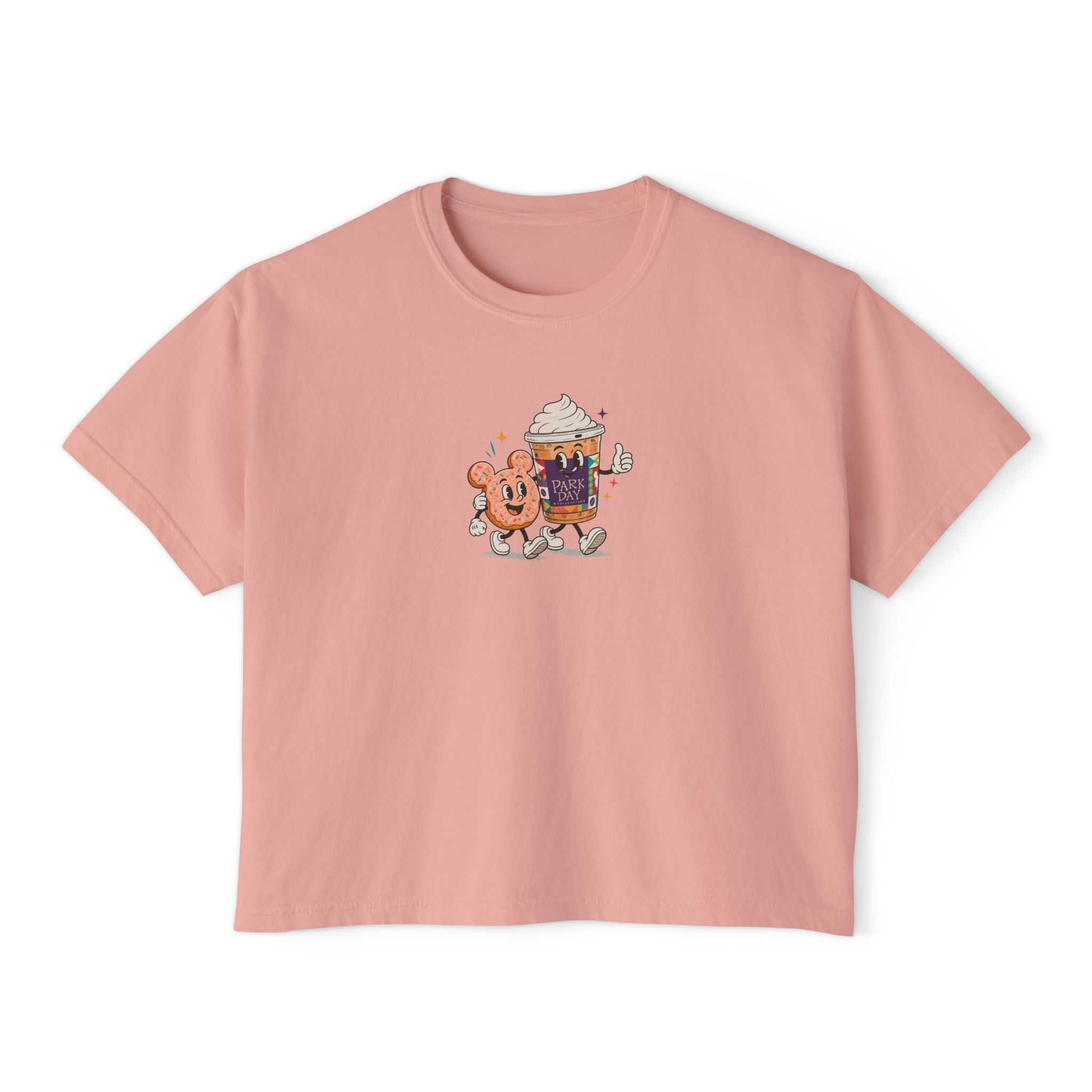 Cute Coffee & Donut Tee — Women’s Boxy Cropped T-Shirt