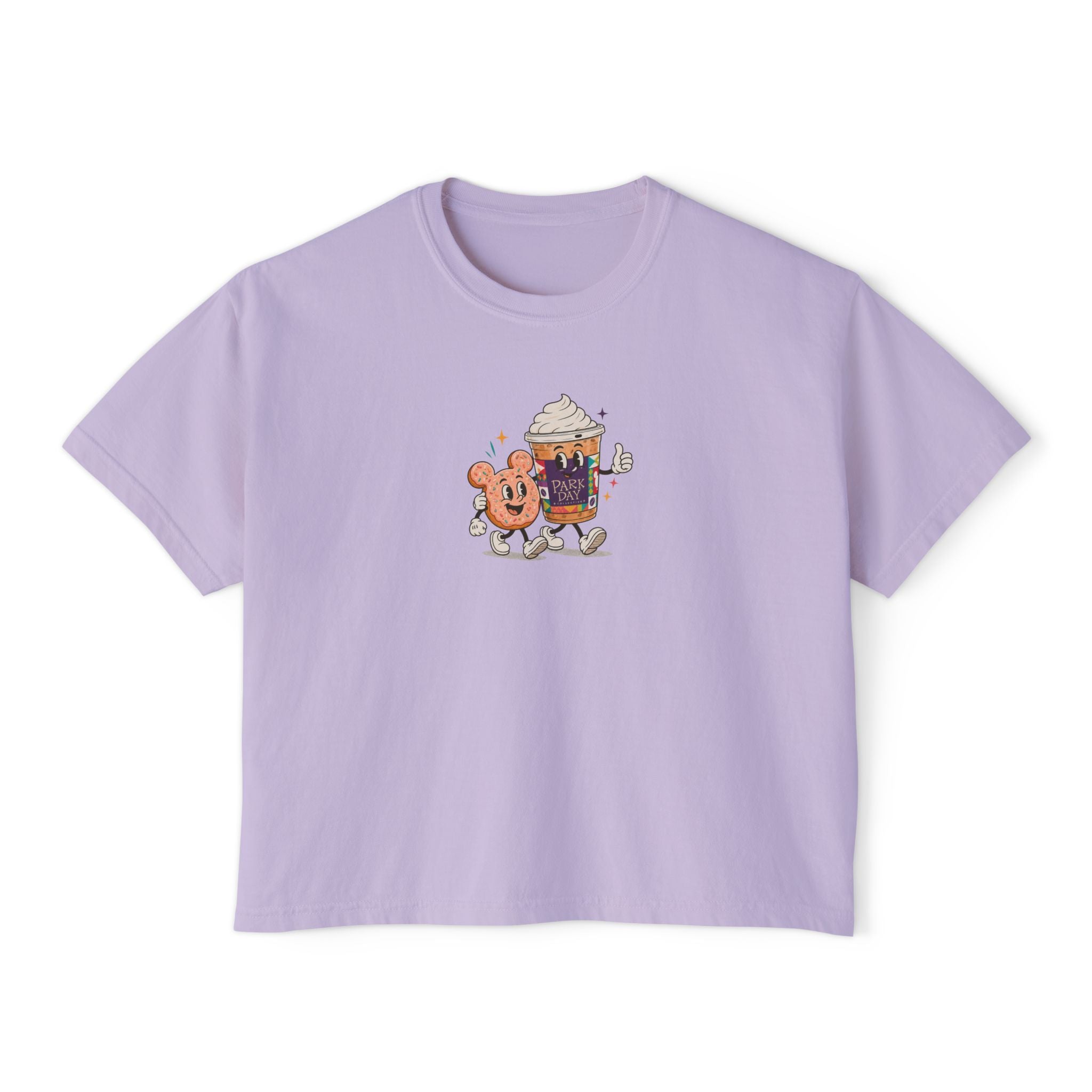 Cute Coffee & Donut Tee — Women’s Boxy Cropped T-Shirt