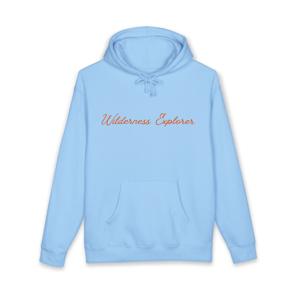 Wilderness Explorer Hoodie — Minimal Script Outdoor Hooded Sweatshirt