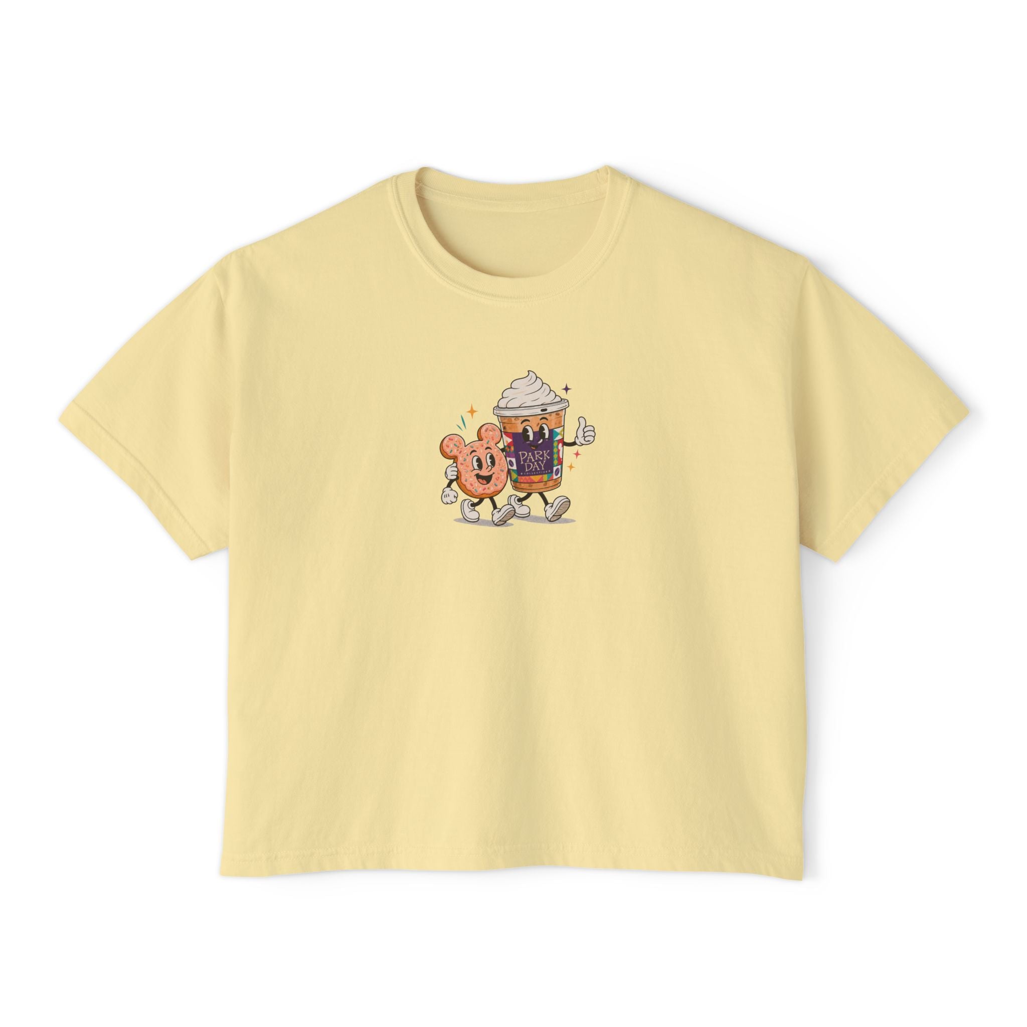 Cute Coffee & Donut Tee — Women’s Boxy Cropped T-Shirt