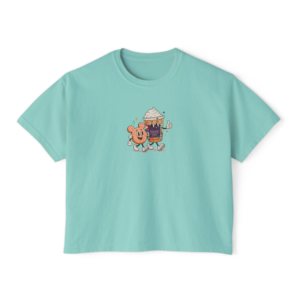 Cute Coffee & Donut Tee — Women’s Boxy Cropped T-Shirt