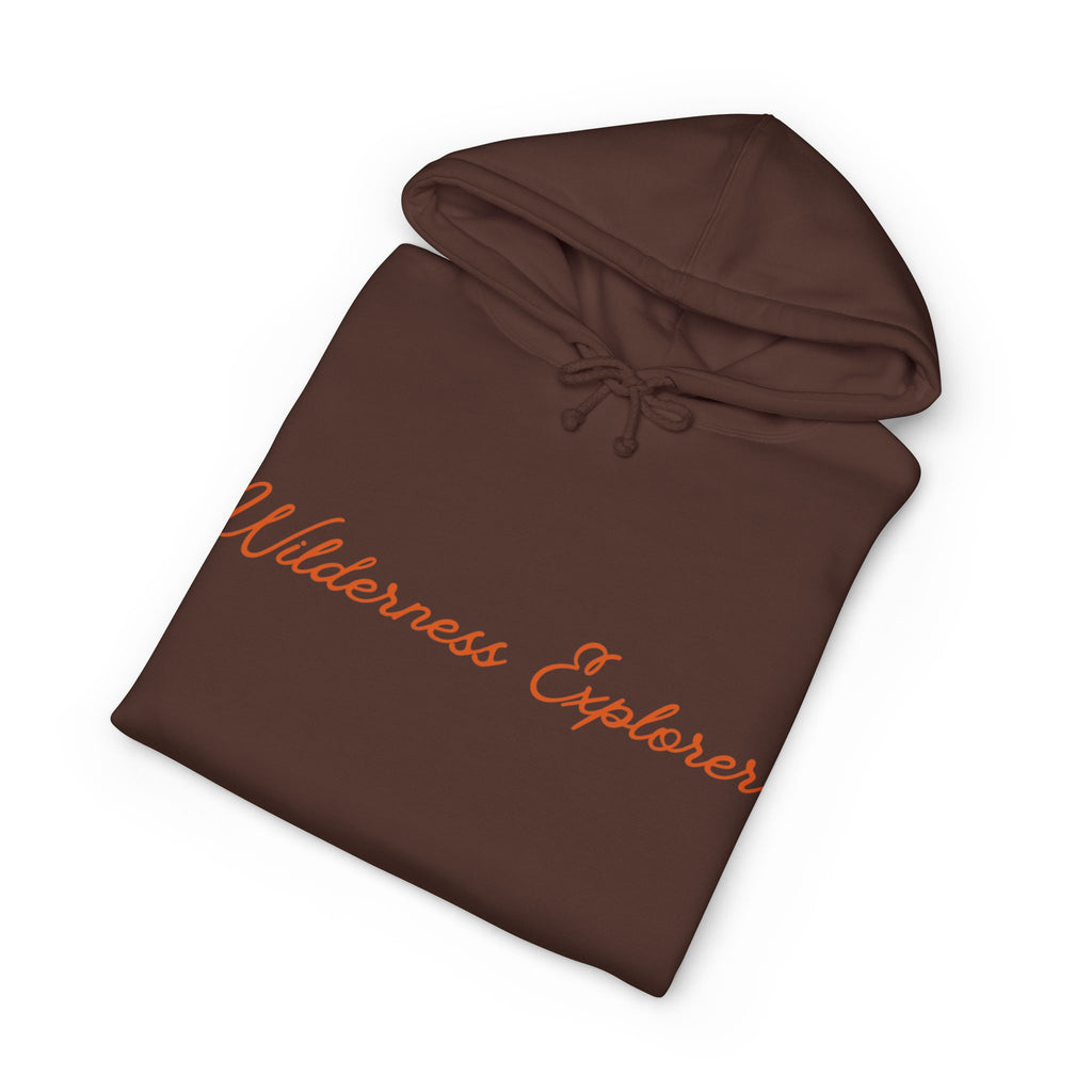 Wilderness Explorer Hoodie — Minimal Script Outdoor Hooded Sweatshirt