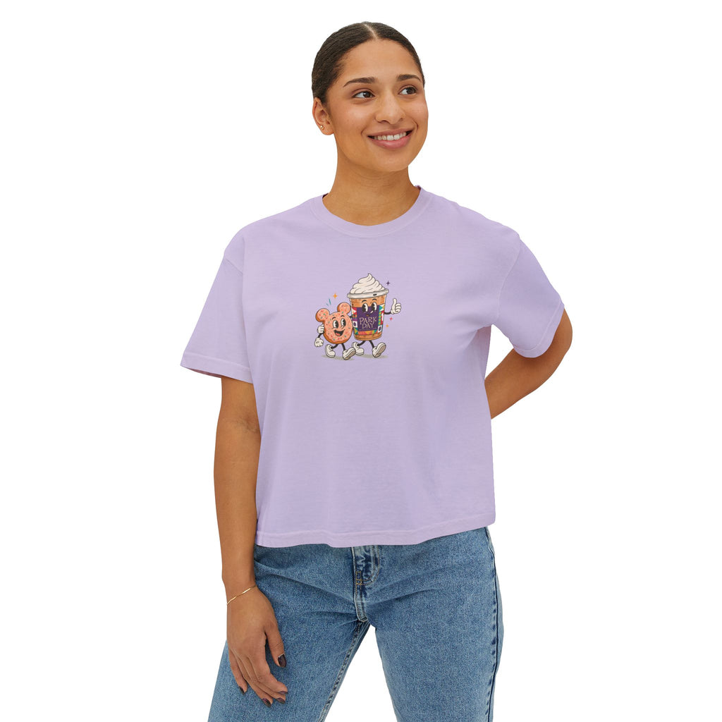 Cute Coffee & Donut Tee — Women’s Boxy Cropped T-Shirt