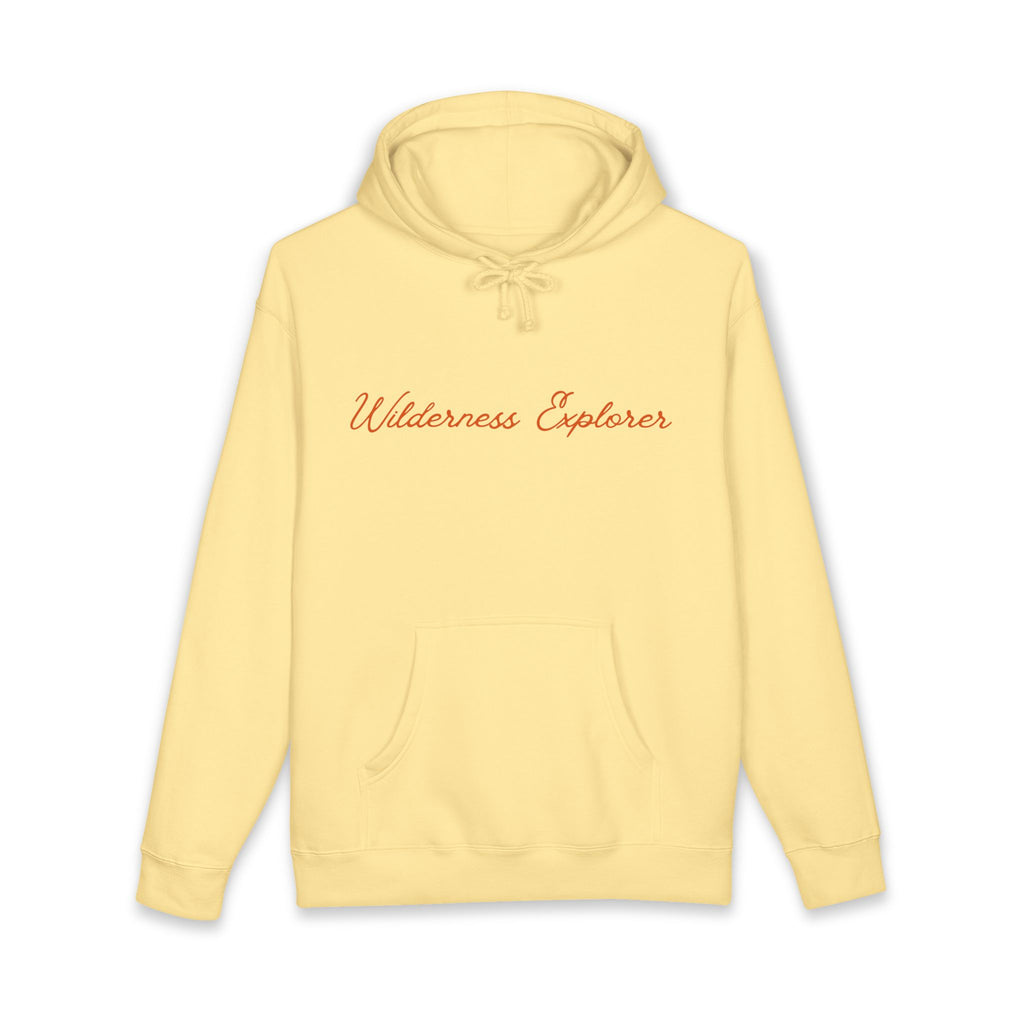 Wilderness Explorer Hoodie — Minimal Script Outdoor Hooded Sweatshirt