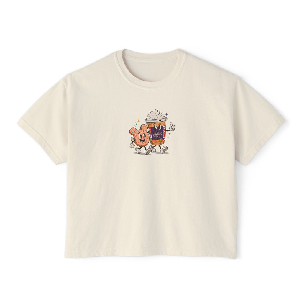 Cute Coffee & Donut Tee — Women’s Boxy Cropped T-Shirt