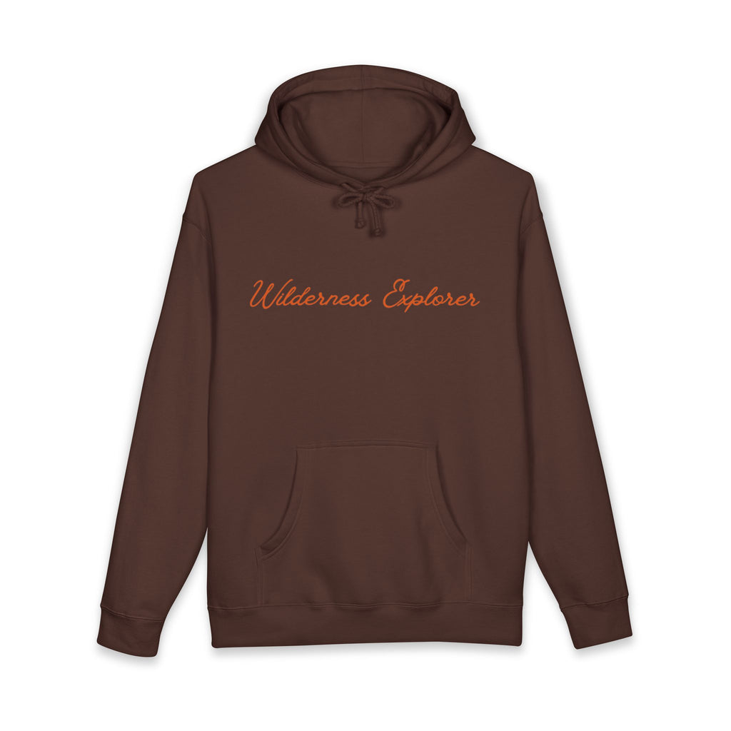 Wilderness Explorer Hoodie — Minimal Script Outdoor Hooded Sweatshirt