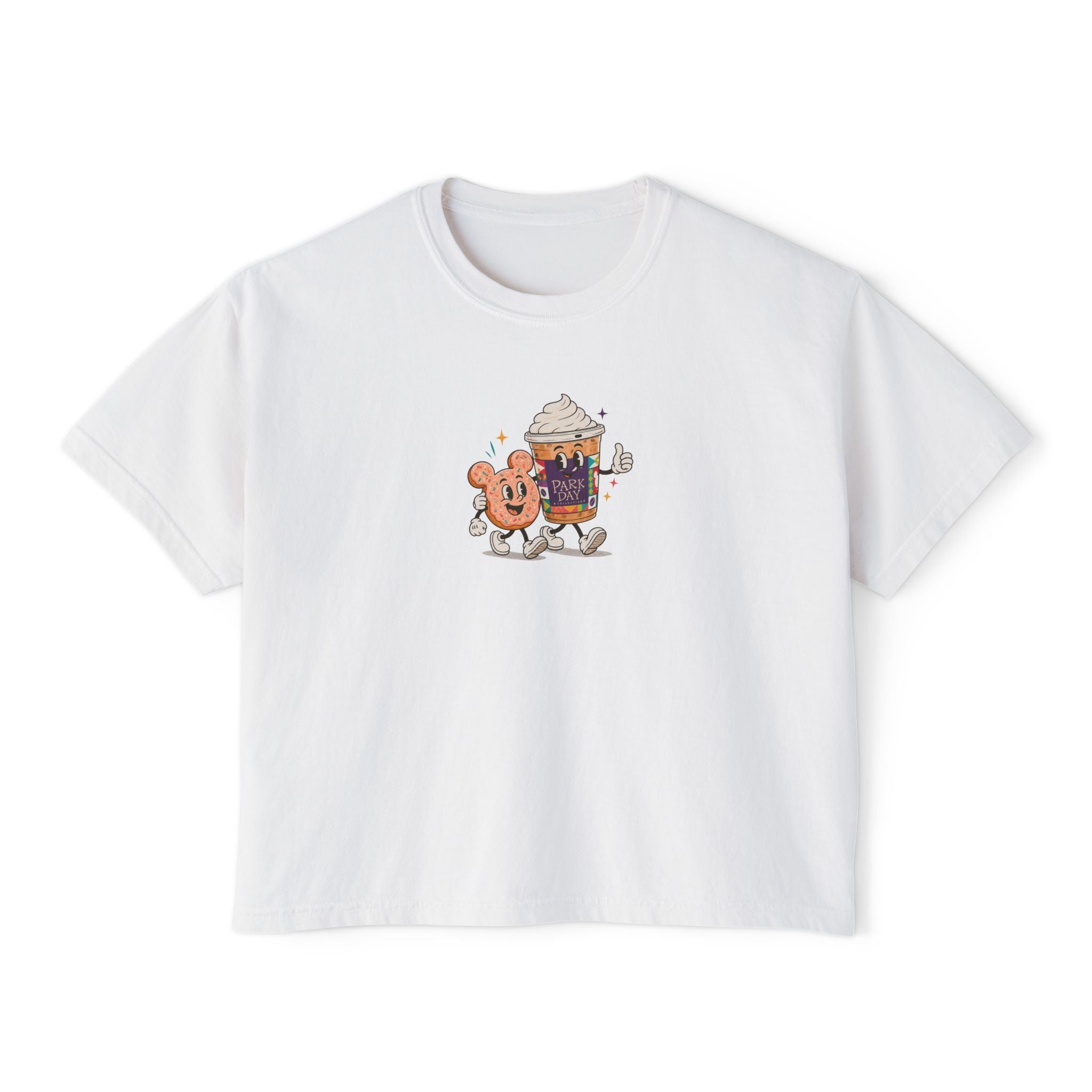 Cute Coffee & Donut Tee — Women’s Boxy Cropped T-Shirt