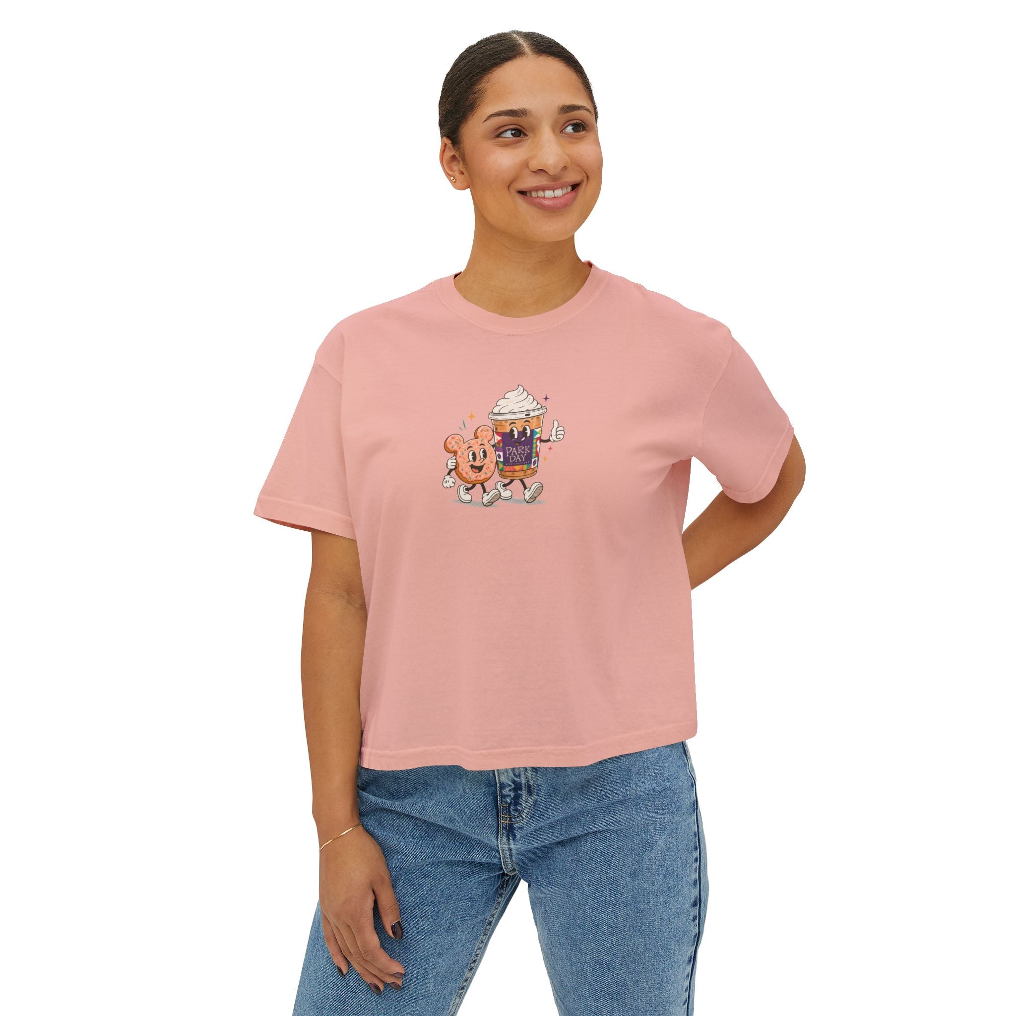 Cute Coffee & Donut Tee — Women’s Boxy Cropped T-Shirt