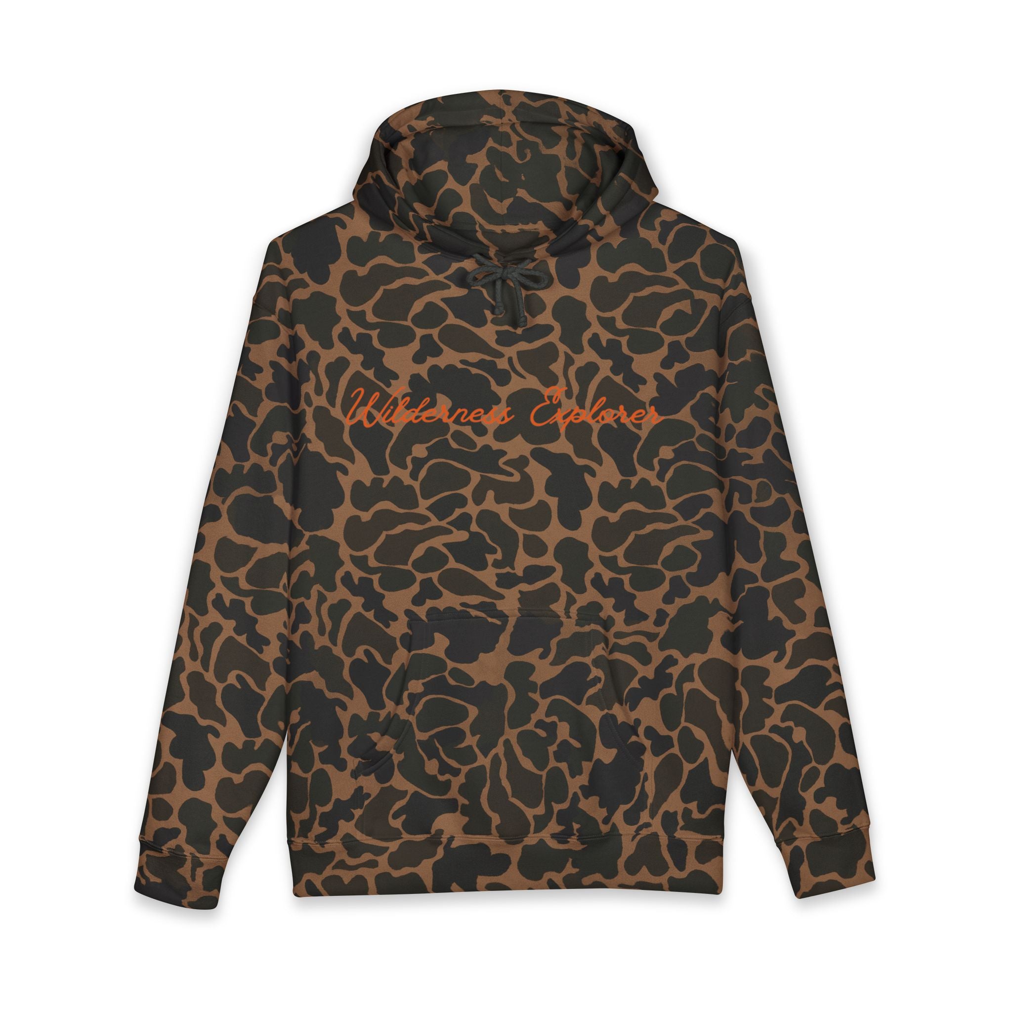 Wilderness Explorer Hoodie — Minimal Script Outdoor Hooded Sweatshirt