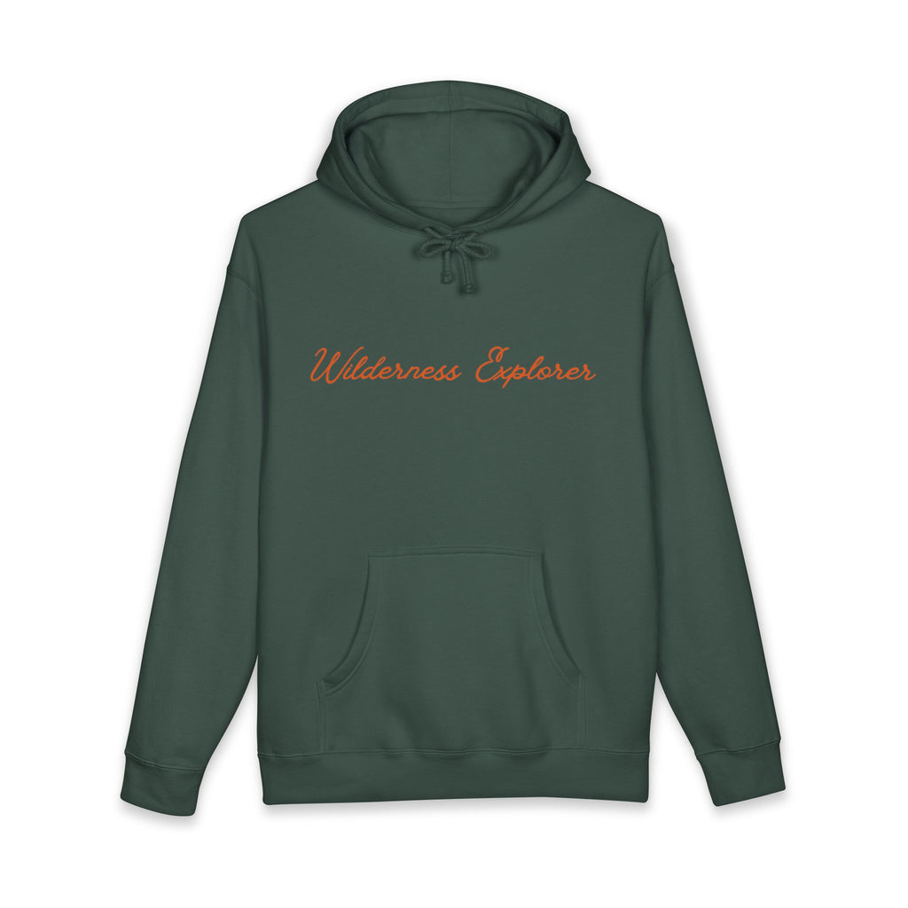 Wilderness Explorer Hoodie — Minimal Script Outdoor Hooded Sweatshirt