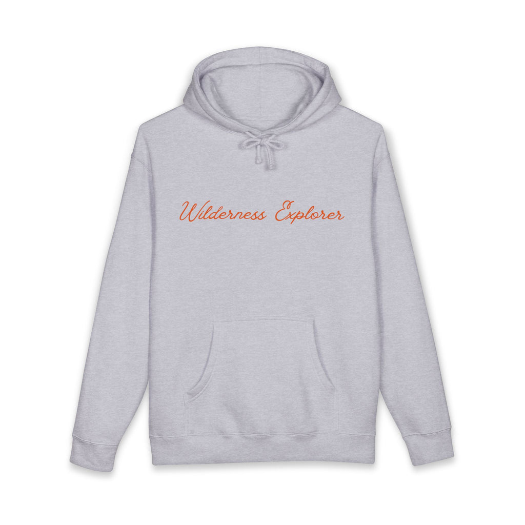 Wilderness Explorer Hoodie — Minimal Script Outdoor Hooded Sweatshirt