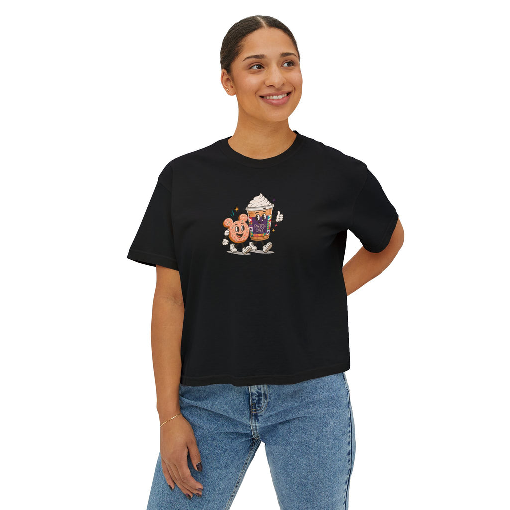 Cute Coffee & Donut Tee — Women’s Boxy Cropped T-Shirt